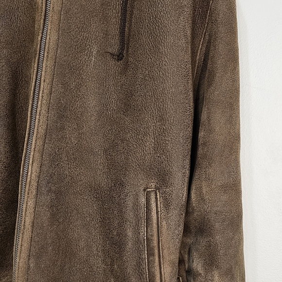 DAREK SIMSEK Collectione SZ-L,leather sheepskin coat with natural fur hood - Picture 3 of 12